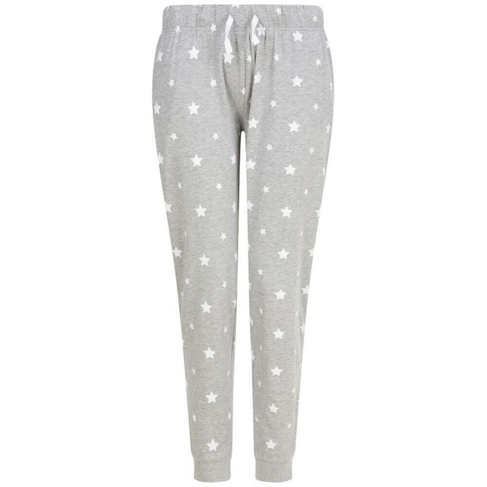 SF Womens/Ladies Stars Lounge Pants / Heather Grey/White